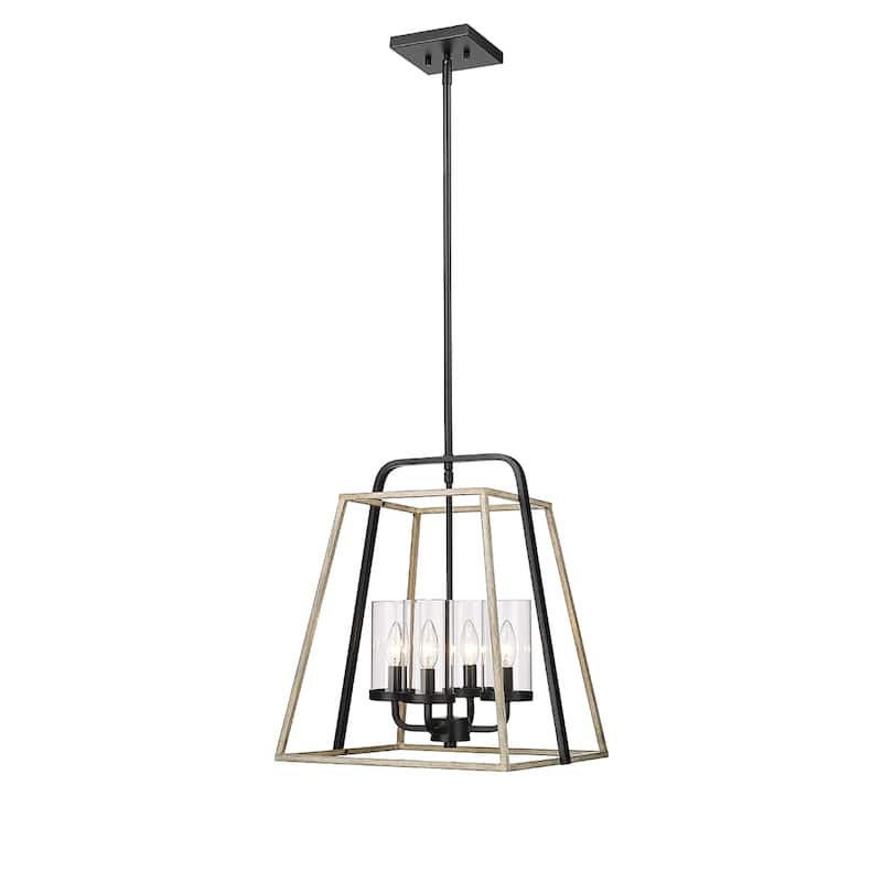 Millennium Lighting Bonnie 4 Light Pendant in Matte Black Grey Wood with Clear Glass Shades