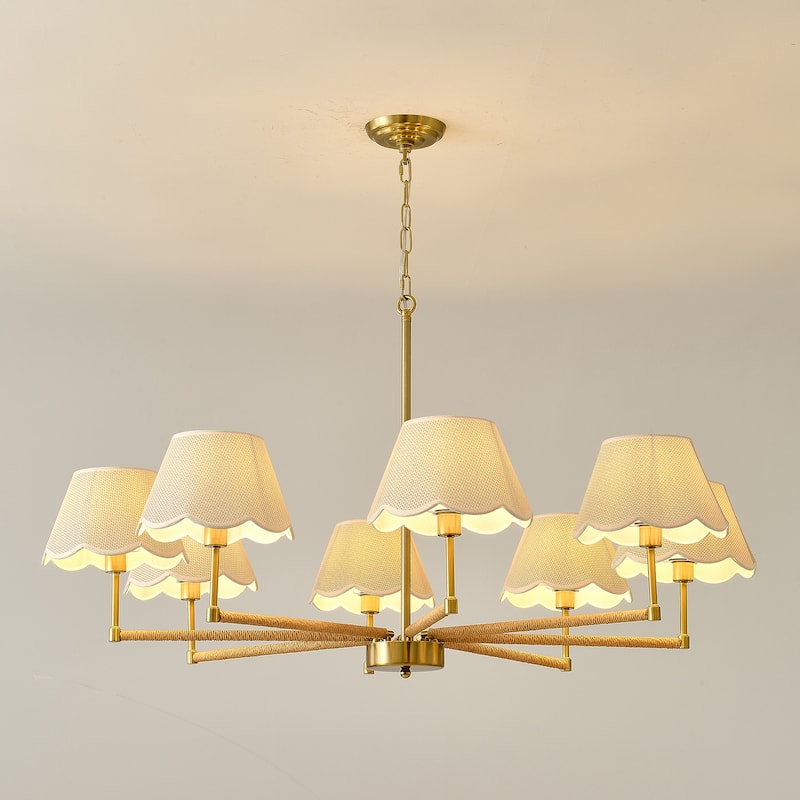 8-Light Rope + Fabric shade Chandelier,Gold Chandelier,Chandelier Romantic Golden,Adjustable Project Lighting - Gold
