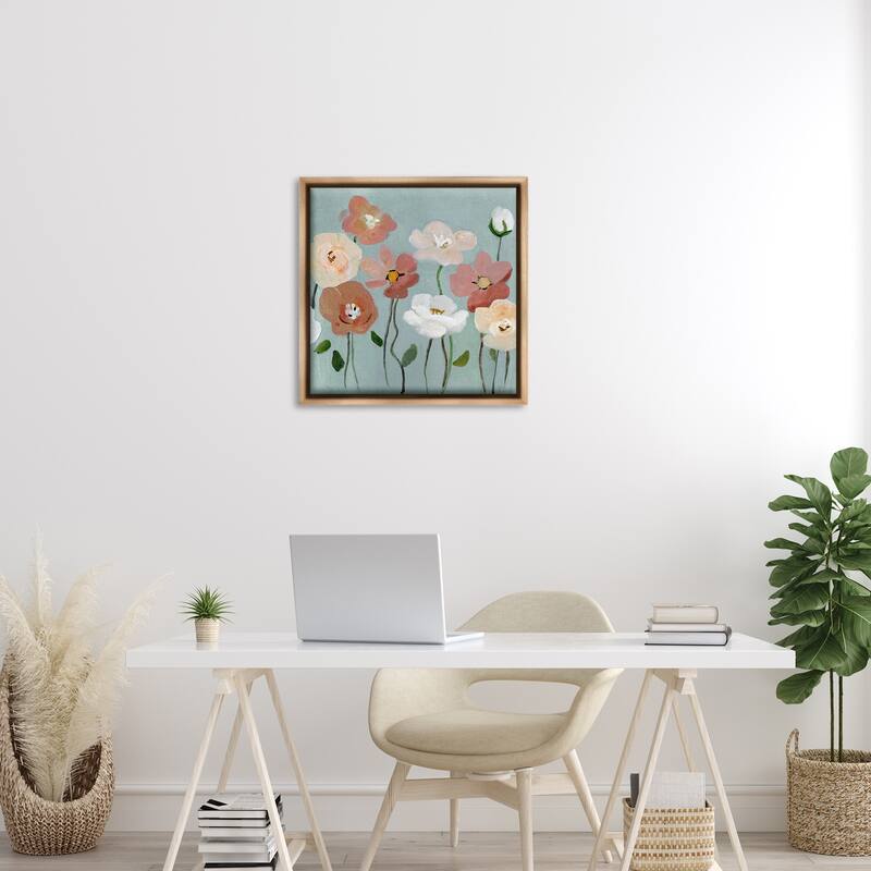 Stupell Boho Blooms on Blue Framed Floater Canvas Wall Art Design By Charity Henderson