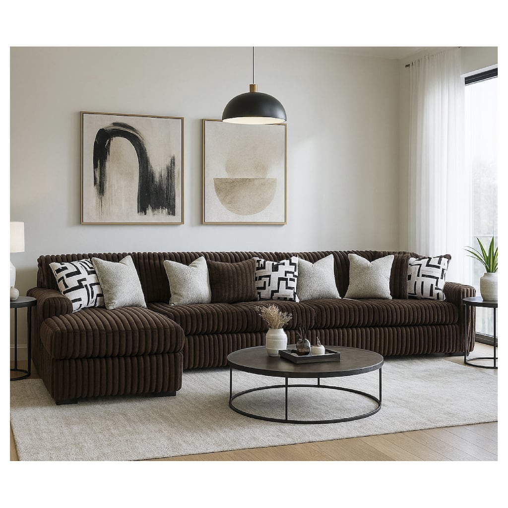 Signature Design by Ashley Midnight-madness Brown 3-Piece Sectional with Chaise - 190" W x 65" D x 40" H