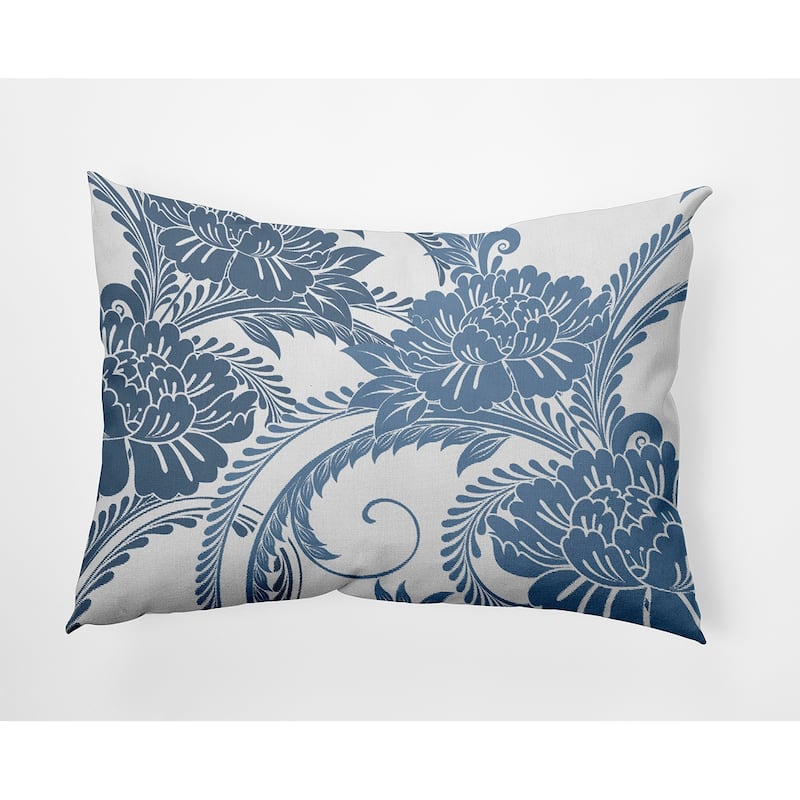 Flower Flourish Polyester Indoor Pillow - Navy - 14" x 20"
