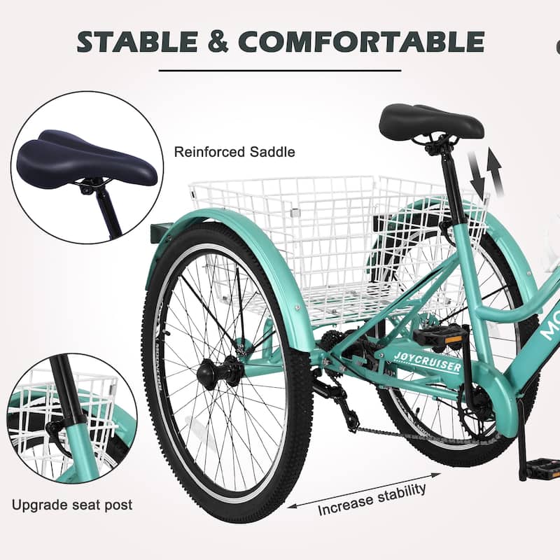 DoCred Mountain Tricycle 7 Speed 3 Wheel Bike with Basket