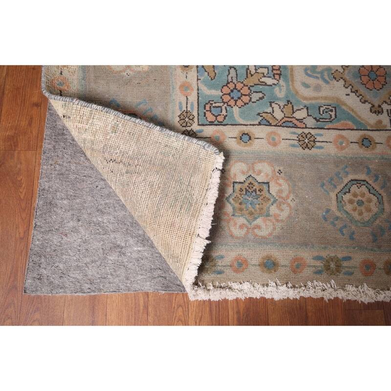 Geometric Gray Tabriz Persian Vintage Area Rug Handmade Wool Carpet - 9'11"x 13'4"