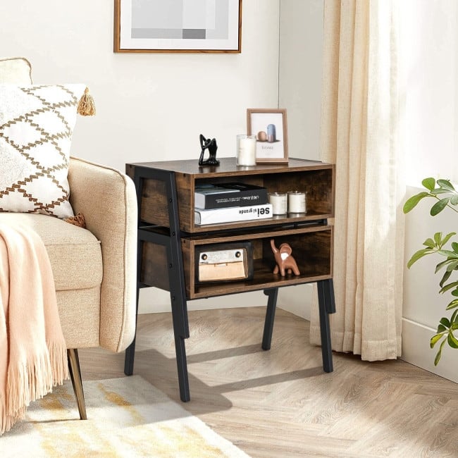2 Pieces Stackable Night Stand Bedside End Table Set - 21" x 14" x 18" (L x W x H)