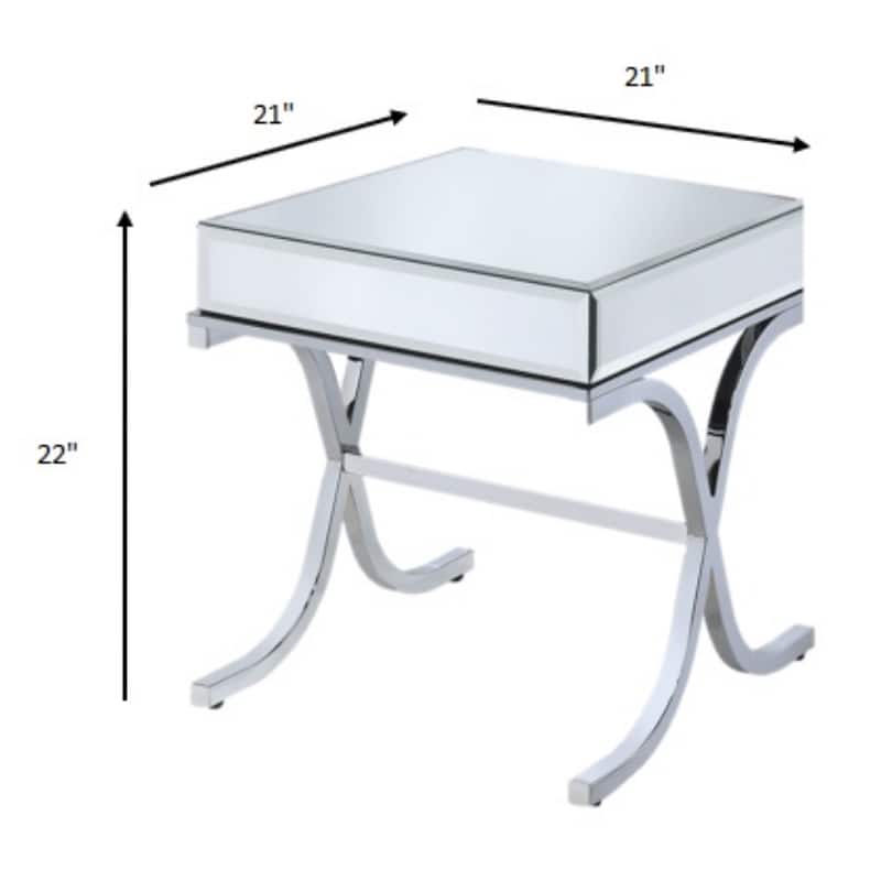 22” Square Glass Accent Table with Silver Stainless Steel Frame and Scratch-Resistant Mirrored Top - 21”L x 21”W x 22”H