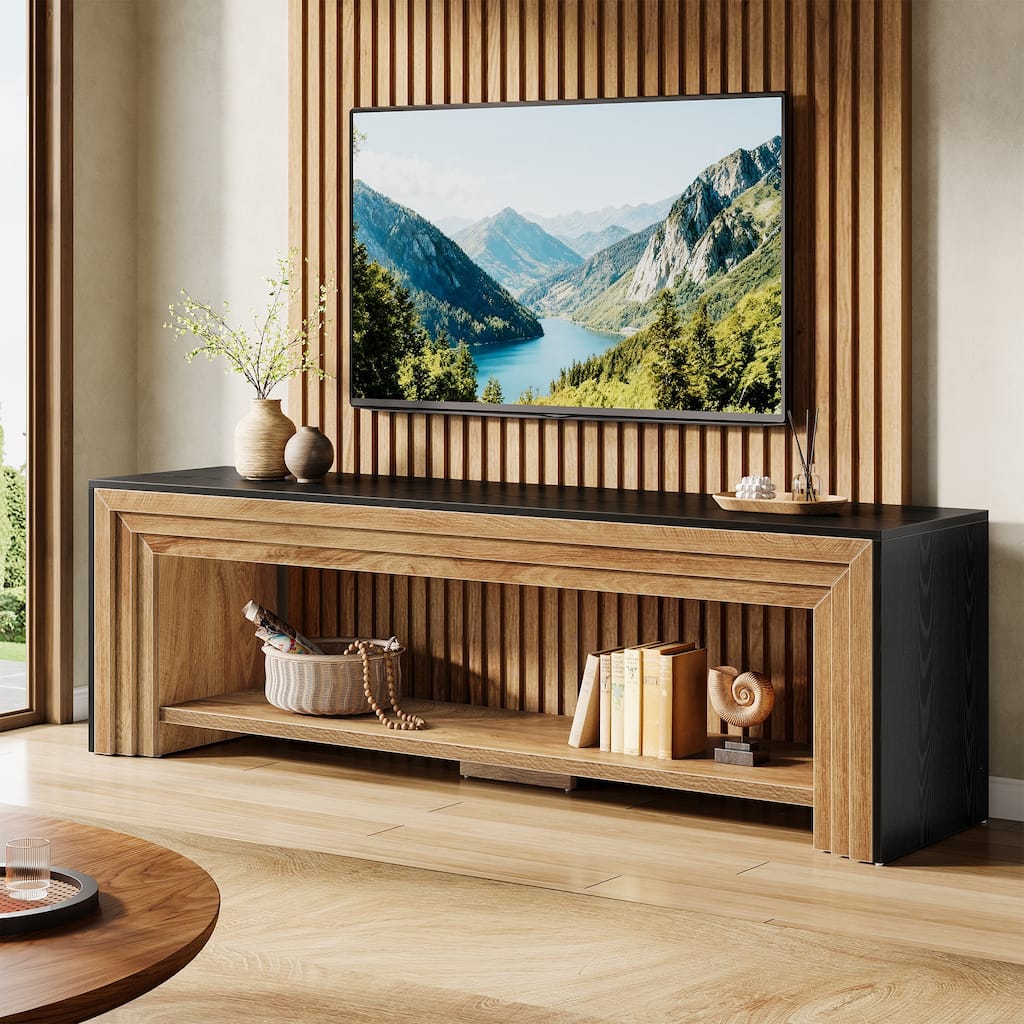 70" TV Stand for 70/75-Inch TV, Farmhouse Long Entertainment Center