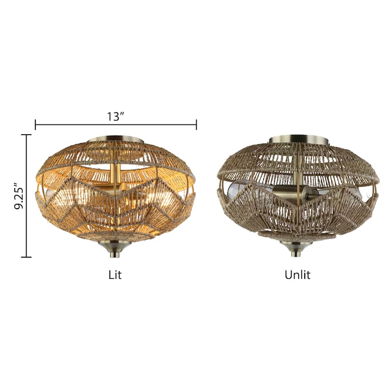 Cassian River of Goods Brushed Gold Ceiling Light with Rope Shade - Gold with Tan Rope Shade