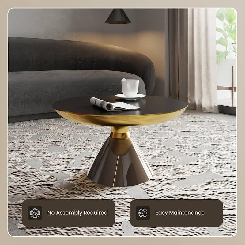 30-Inch Coffee Table Round Glass Tabletop with Gold Iron Rim and Glass Base
