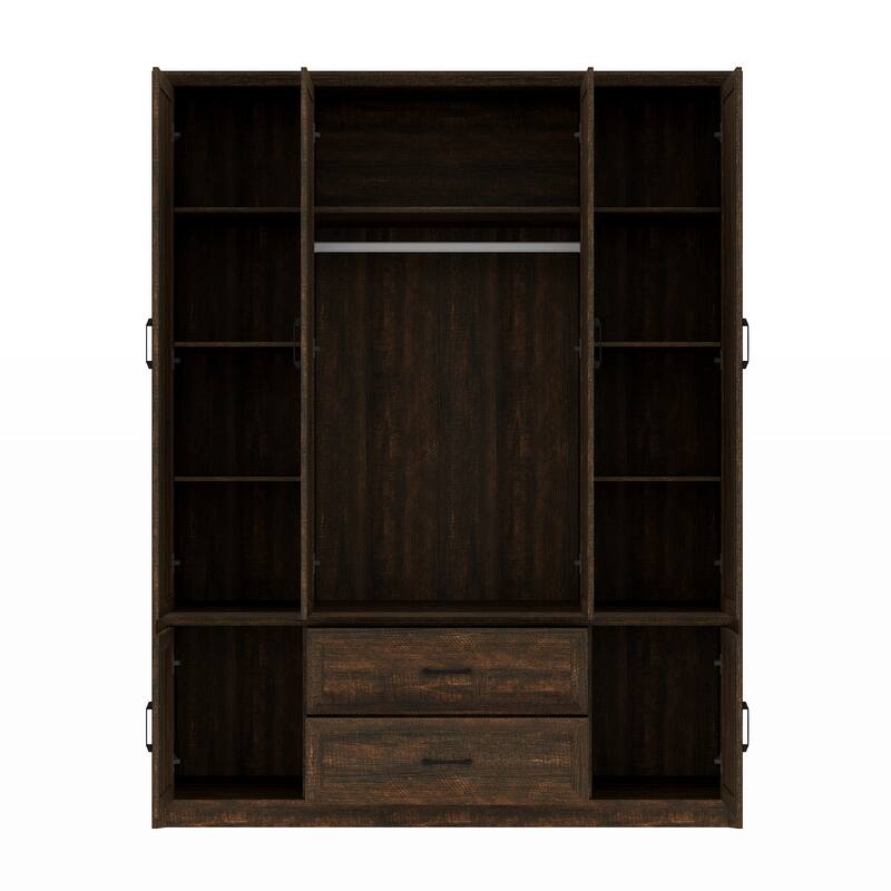 6 Doors Wardrobe Closet Armoire with Hanging Rail White/Brown Large Cabinet