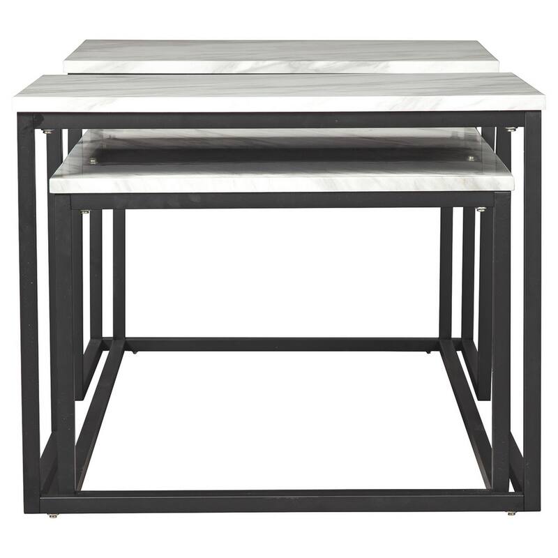 3 Piece Occasional Table, Metal Frame, Marble Top, White and Black