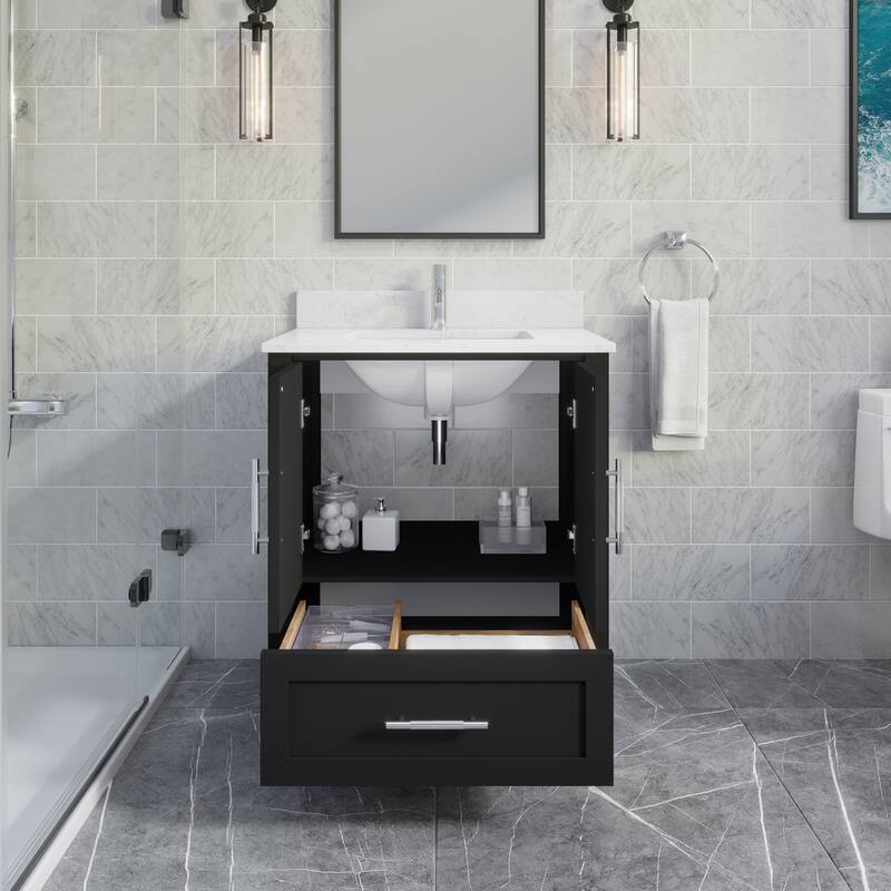 Banff 30-in Single Bath Vanity with Engineered Stone Top and Drawer Organizer