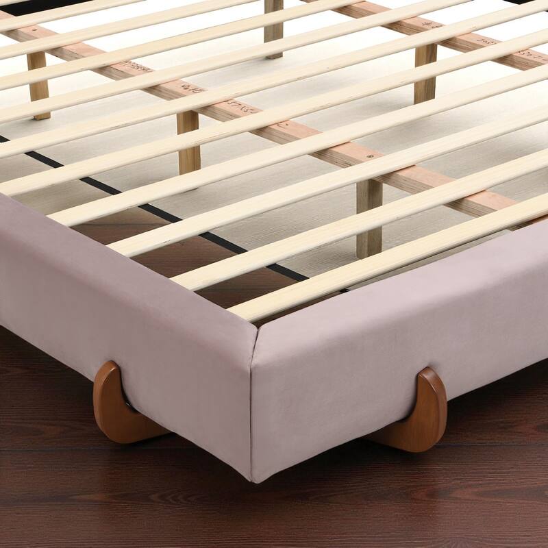 Modern Upholstered Bed Frame with 4-Inch Thick Panels, Fabric Design and Solid Rubberwood Legs, California King/King