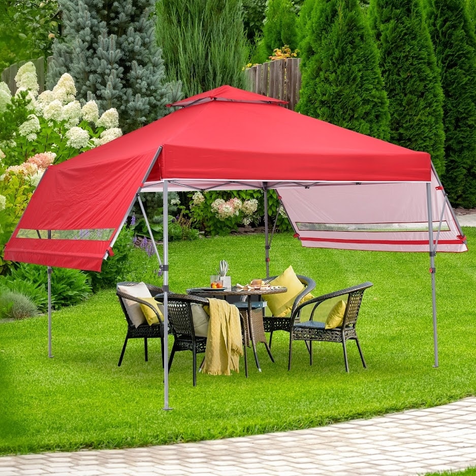 GDY  10 x 17FT Canopy Tent 2-Tier Shade Pop-Up Canopy Folding Shelter with Adjustable Dual Half Awnings