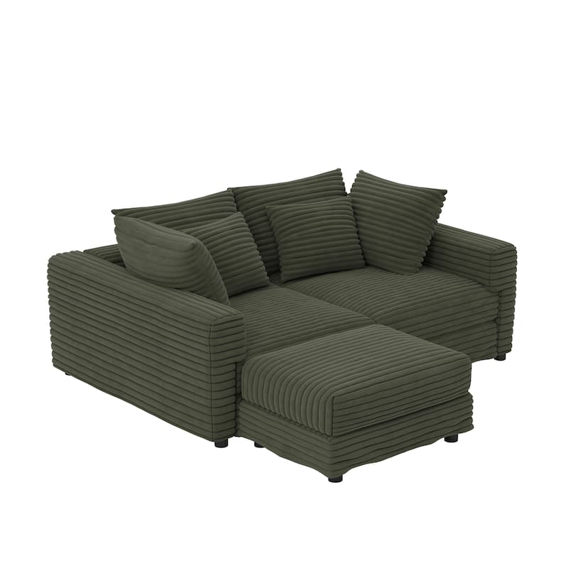 102.4" Corduroy Couch with Ottomans, 4 Seat Convertible Modular Sectional Sofa, Upholstered Couches with Pillows for Living Room