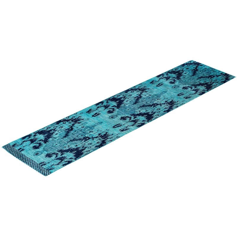 Modern One-of-a-Kind Hand-Knotted Runner Rug - Blue, 2' 6" x 10' 5" - 2' 6" x 10' 5"
