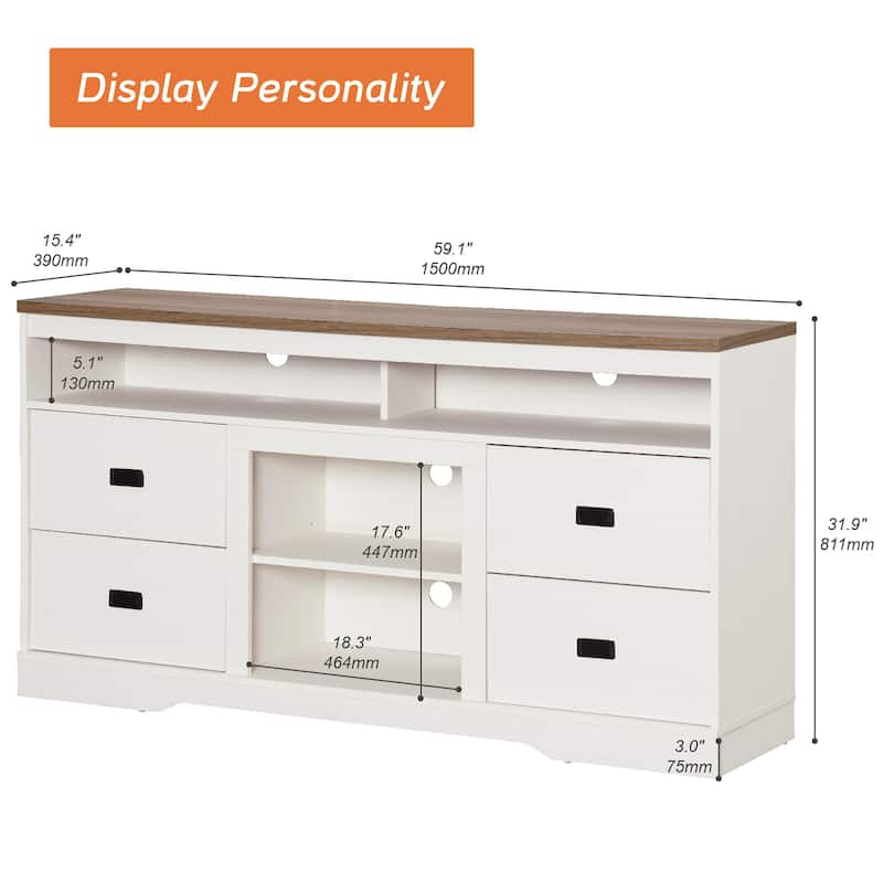Farmhouse Sideboard Buffet Cabinet with 4 Drawers - 59 INCH