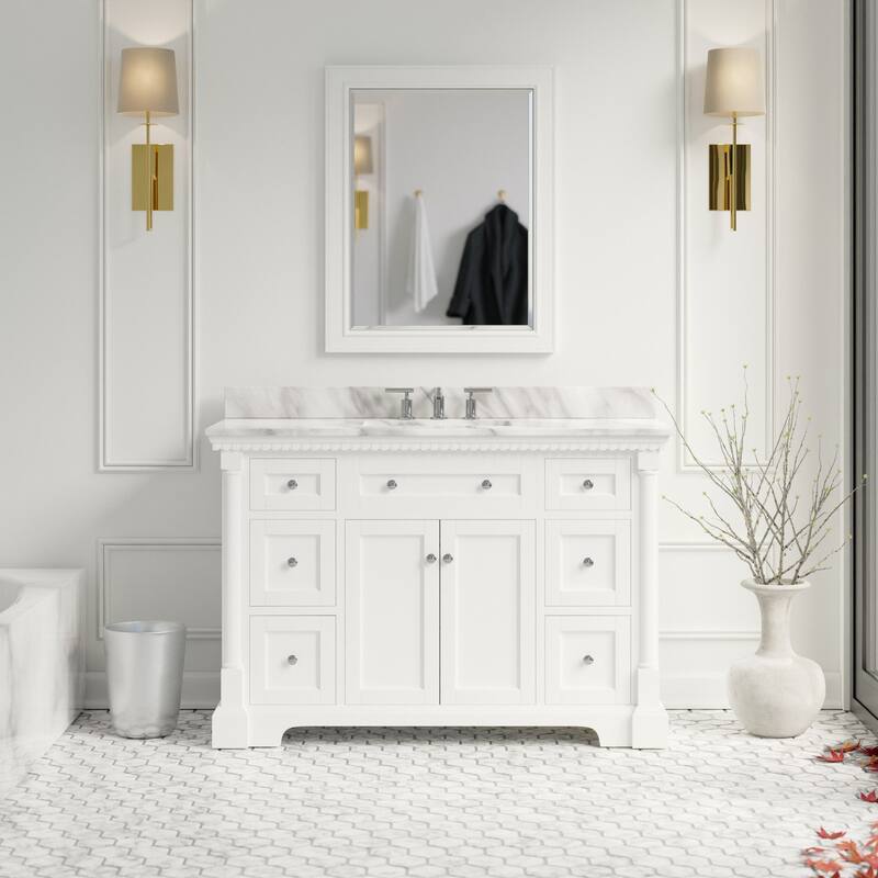 KitchenBathCollection Sydney 48" Bathroom Vanity with Carrara Marble Top