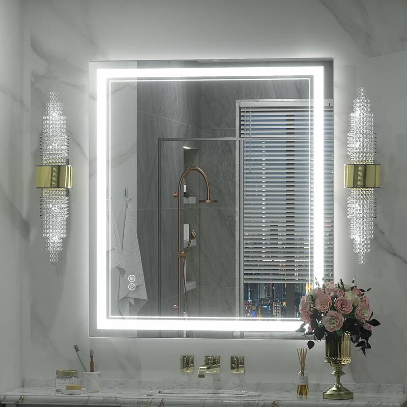 KIOTEE Frameless Front lit LED Lighted Anti-Fog Tempered Glass Bathroom Vanity Mirror with ETL and 3-Year Warranty - 36x32
