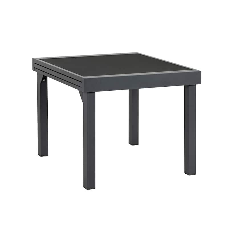 Crestlive Outdoor Aluminum Expandable Dining Table Extension Leaf Glass Tabletop - 35.4"W x 35.4-70.9"L x 29.5"H