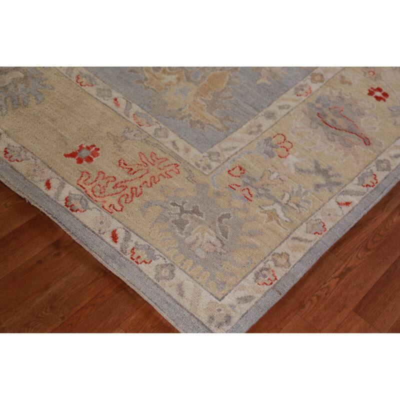 Hand Knotted Oriental 100% Wool Carpet Transitional All-Over Navy Blue & Blues Oushak Area Rug - 10' 0'' X 8' 1''