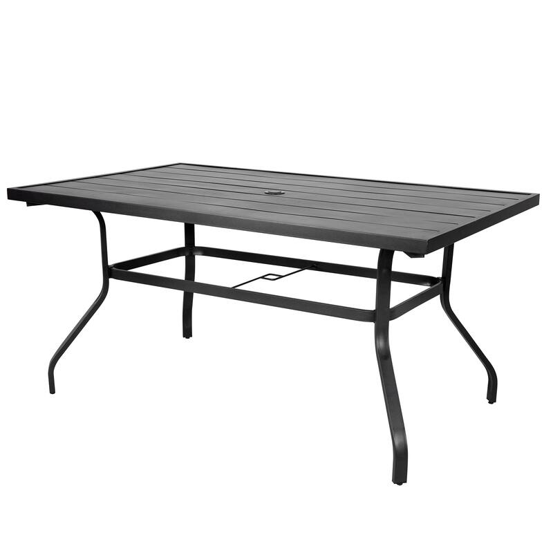 Outdoor Rectangle Powder-coated Iron Dining Table with 1.57'' Umbrella Hole