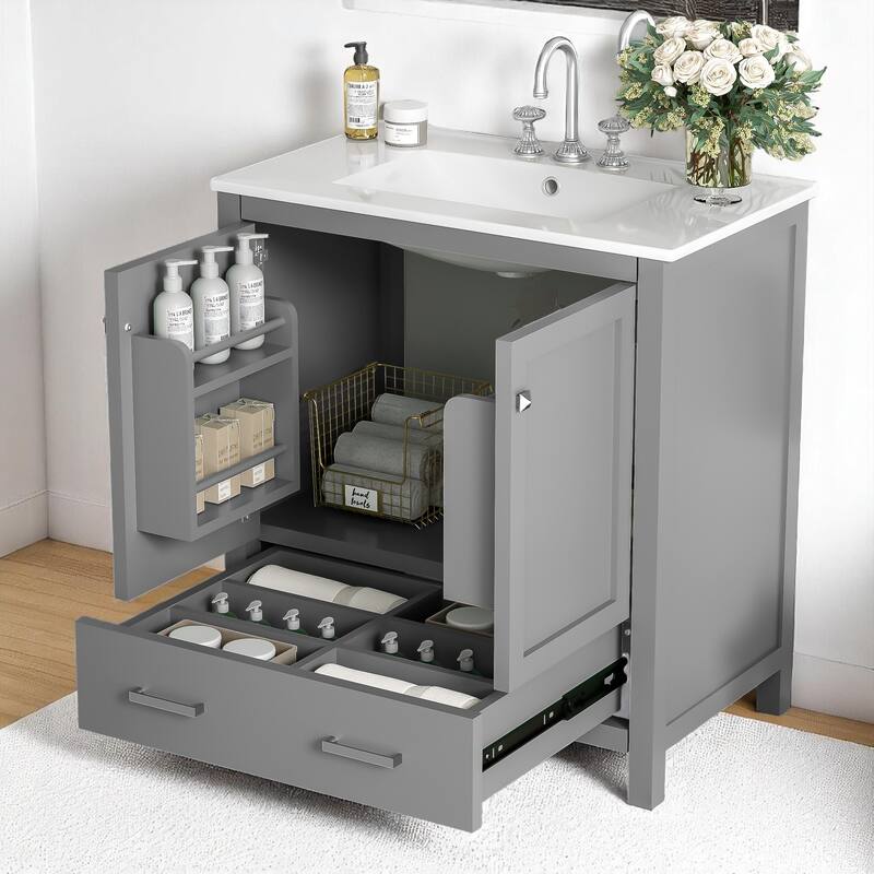 30 Inch Freestanding Bathroom Vanity with Sink Combo, Storage Cabinet with Soft Close Doors and Drawer, Modern Design