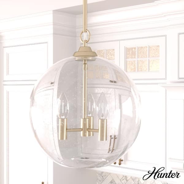 slide 2 of 10, Hunter High Oaks 14-inch 3-Light Pendant - Kitchen Island, Dining Room, Entry - Contemporary, Transitional Palm Gold