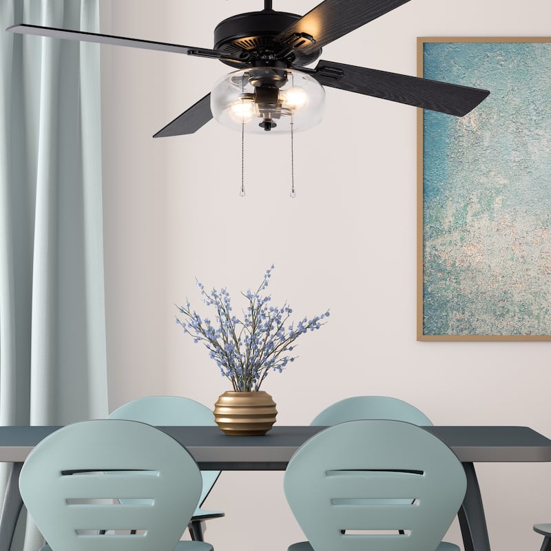 Aya River of Goods Black Metal and Glass 52-Inch Ceiling Fan with Light - 52" x 52" x 13.5"/18.5"