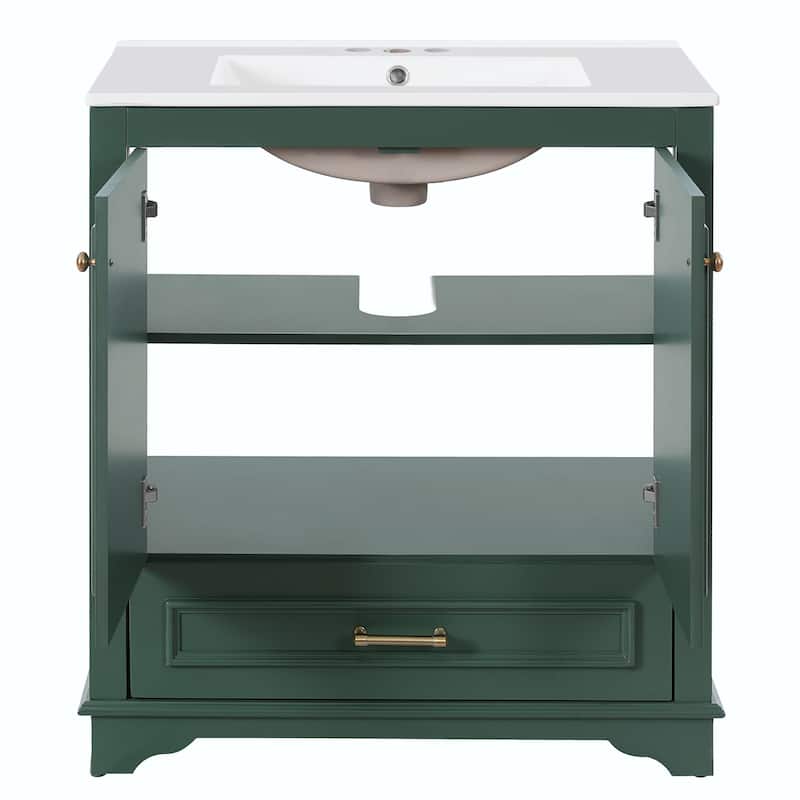 30" Luxurious Bathroom Vanity with Ceramic Sink - Bathroom Cabinet with 2 Large Soft Closing Doors