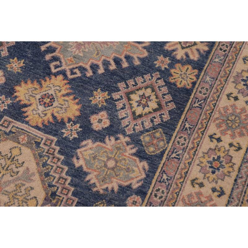 Bohemian Kazak Conrad Light Blue/Beige Wool Rug - 4'0'' x 6'1''