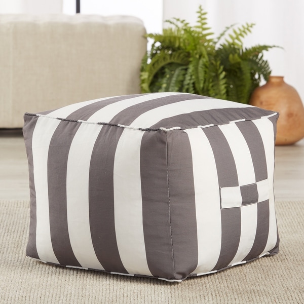 Ozma Indoor/ Outdoor Striped Gray/ White Cuboid Pouf - 20"X20"X15". Opens flyout.