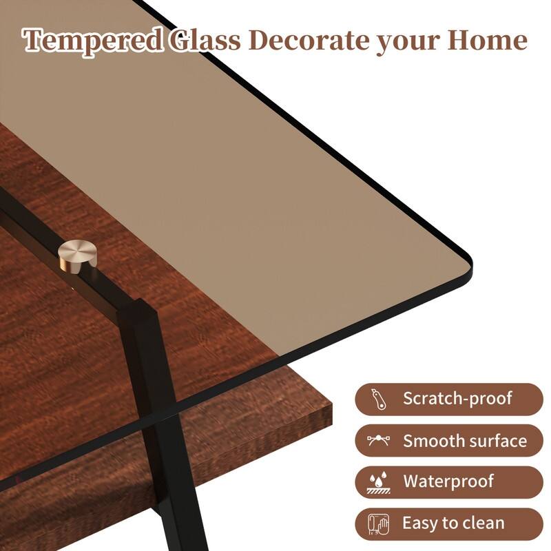 Rectangle Tempered Glass Coffee Table with Metal Legs
