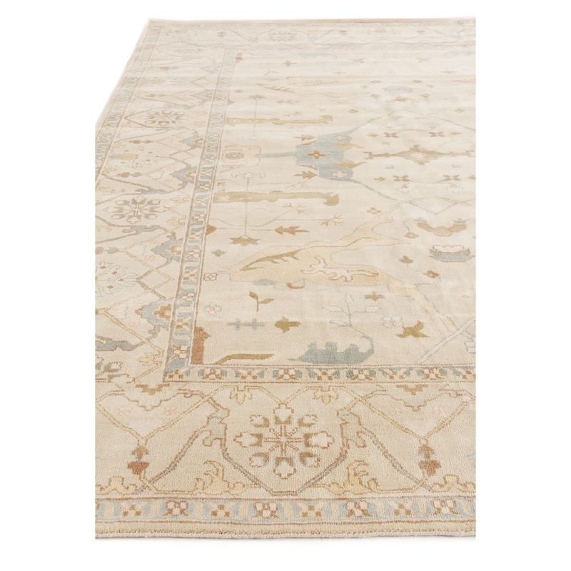 EXQUISITE RUGS Antique Weave Oushak Hand-knotted Wool Beige/Blue/Brown Rug.