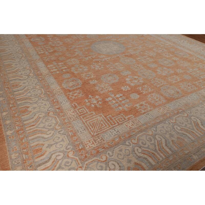 Orange Oushak Turkish Large Rug Hand-Knotted Oriental Wool Carpet - 12'2"x 14'10"