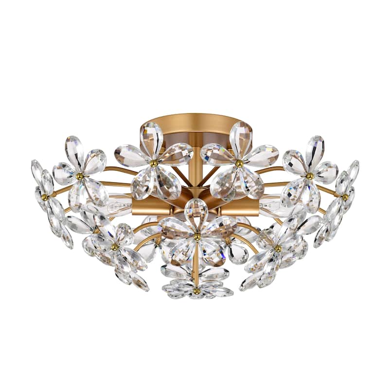 Rosa 6-Light Brushed Silver-ish Champagne Flower Crystal Flush Mount