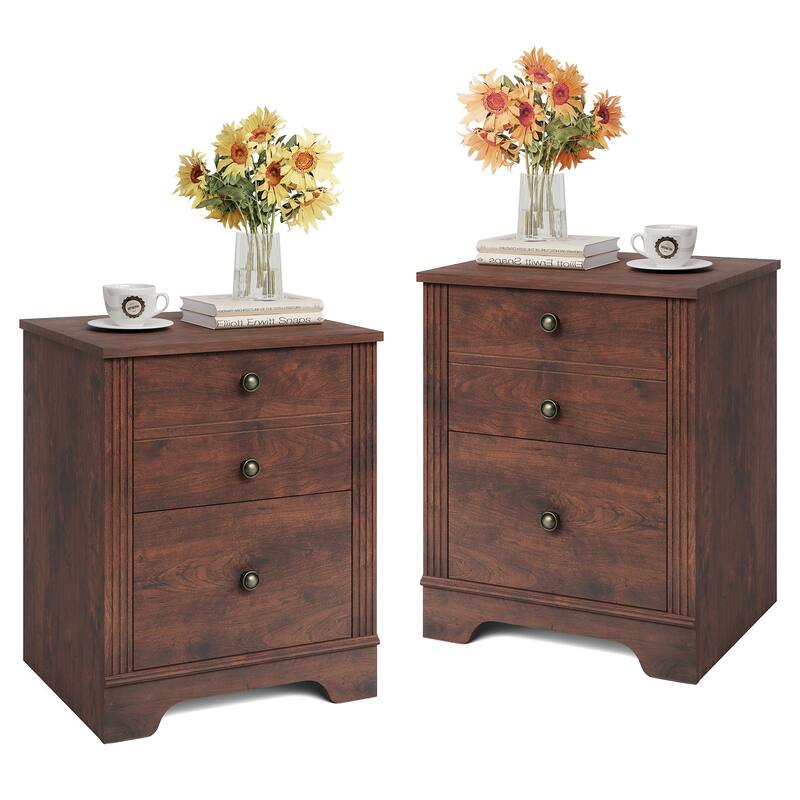 Bedroom Nightstand with Charging Station, Bedside Table with 2 Drawers