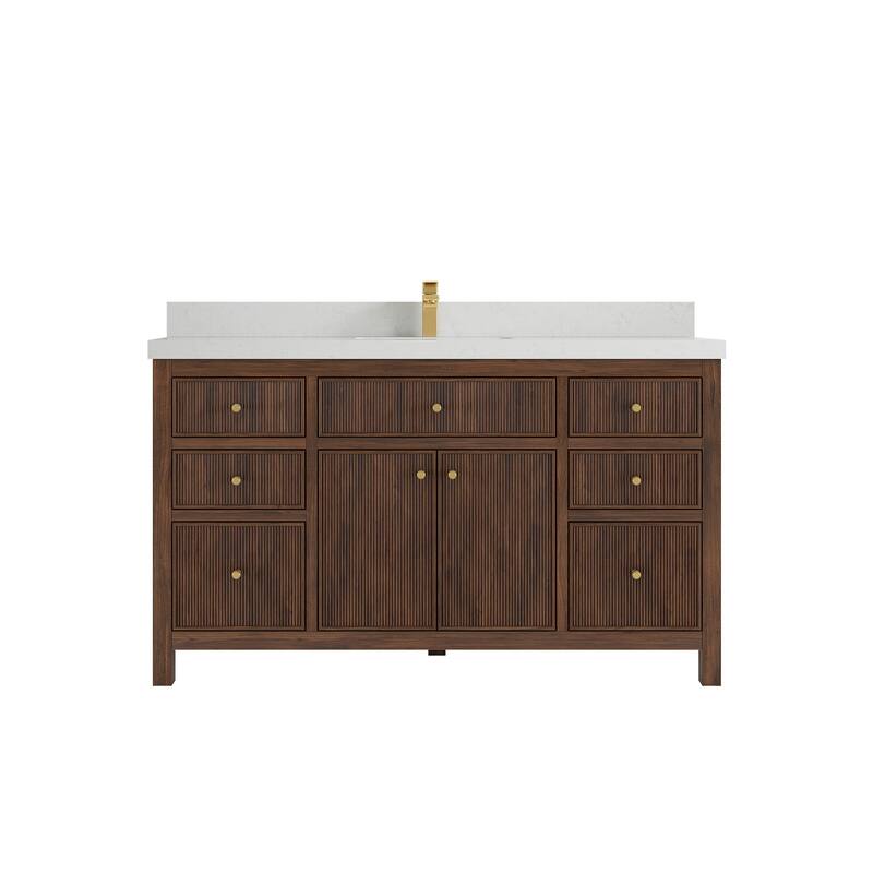Willow Collections 60 in. W x 22 in. D Sonoma Teak Wood Single Sink Bathroom Vanity with Countertop