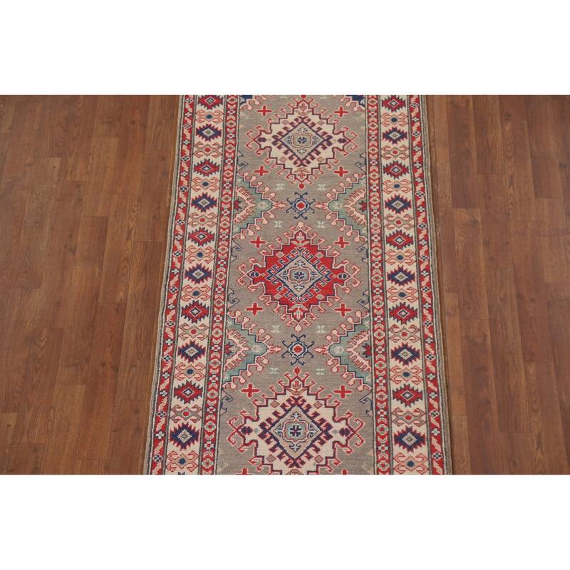 Hand Knotted Oriental 100% Wool Carpet Traditional Geometric Brown Kazak Runner Rug - 15' 11'' X 2' 8''