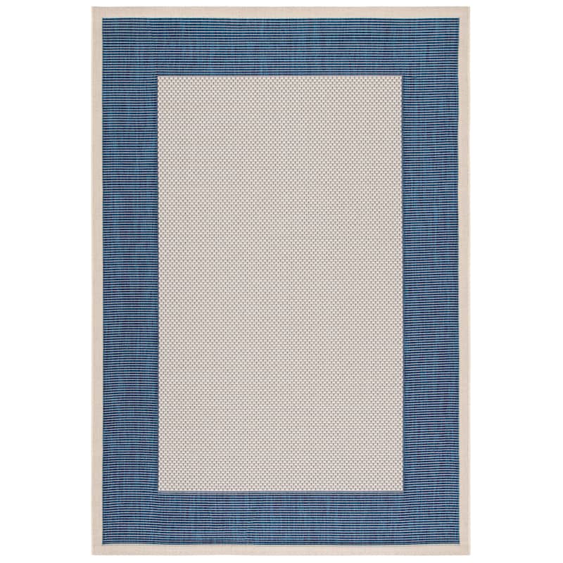 SAFAVIEH Courtyard Sherrie Border Indoor/ Outdoor Waterproof Patio Backyard Rug - 5' Square - Beige/Navy