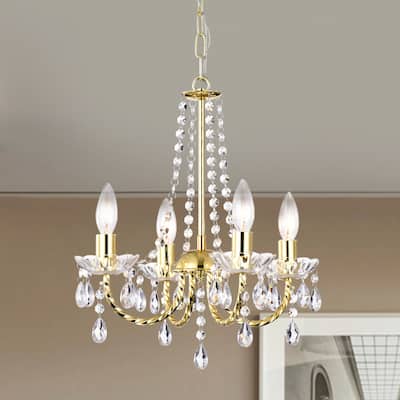 Gold Chandelier with Acrylic Crystals 4-Light Modern Chandeliers