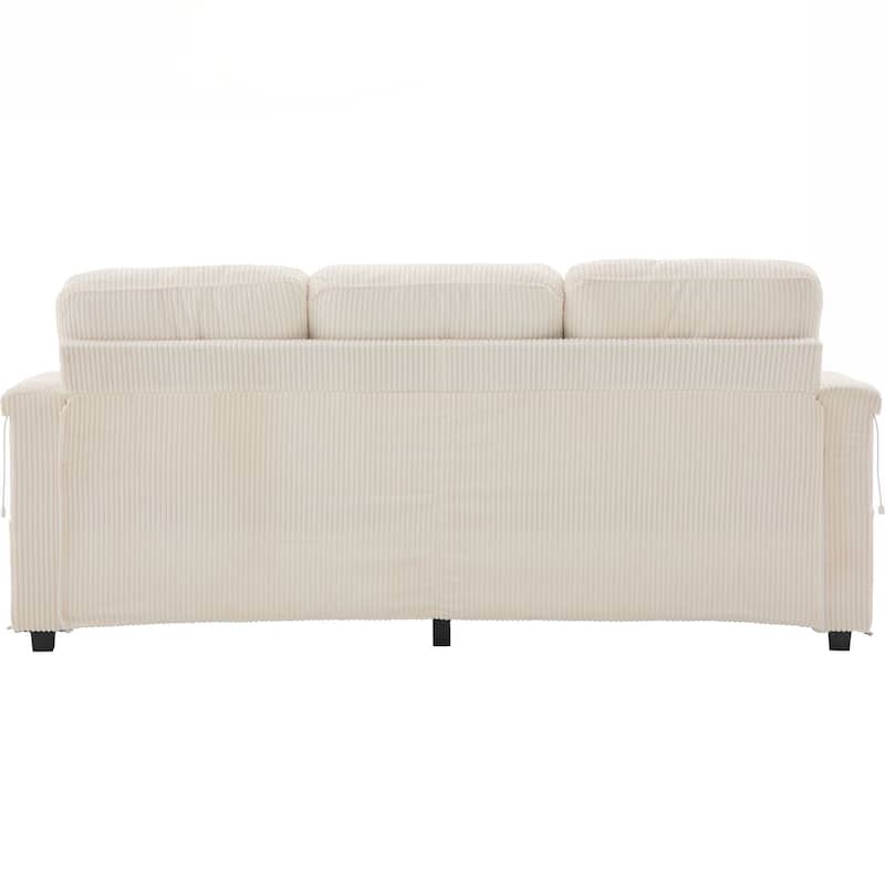 L-Shaped Sectional Sofa with Pull-Out Storage,Ottoman & Pillows 3-Seat with USB Charging,Cup Holder, Convertible Design