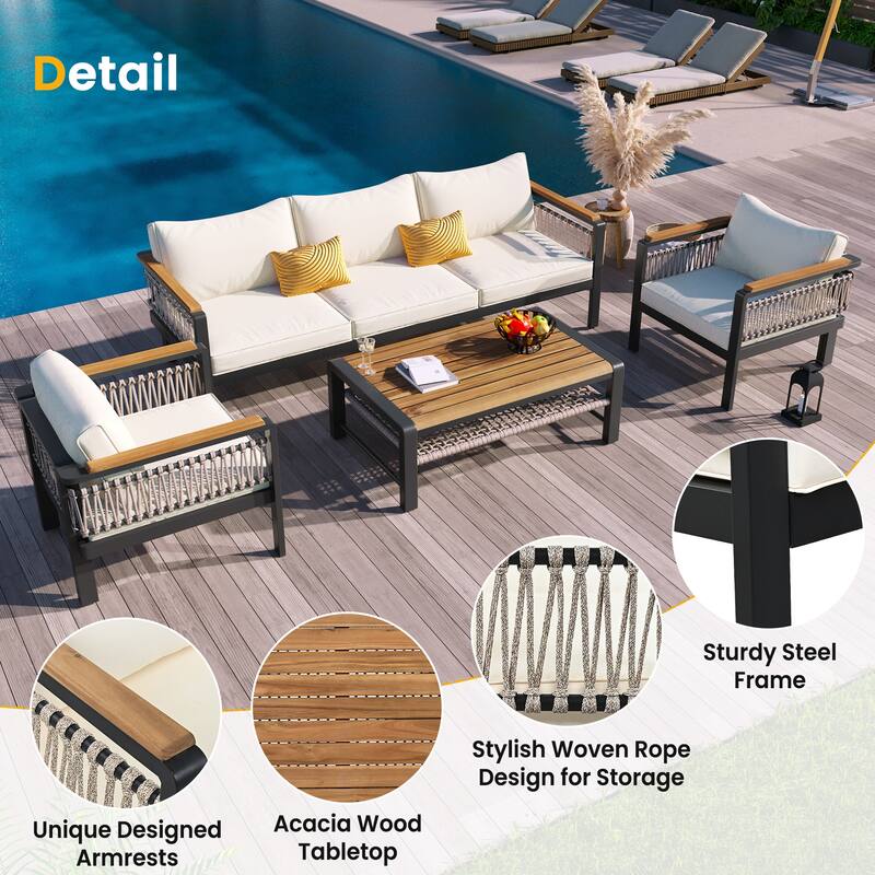 4-Pieces Patio Seating Group with Cushions & 1 Coffee Table