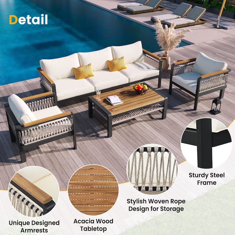 Roomfitters 4-Piece Outdoor Sectional Sofa Set 5-Person Patio Conversation Seating Group with Cushions and Coffee Table