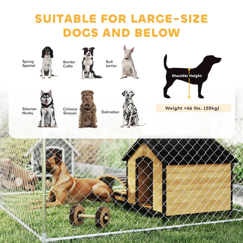 Large Outdoor Dog Kennel with Two-Room Design and Galvanized Steel Frame Waterproof Canopy