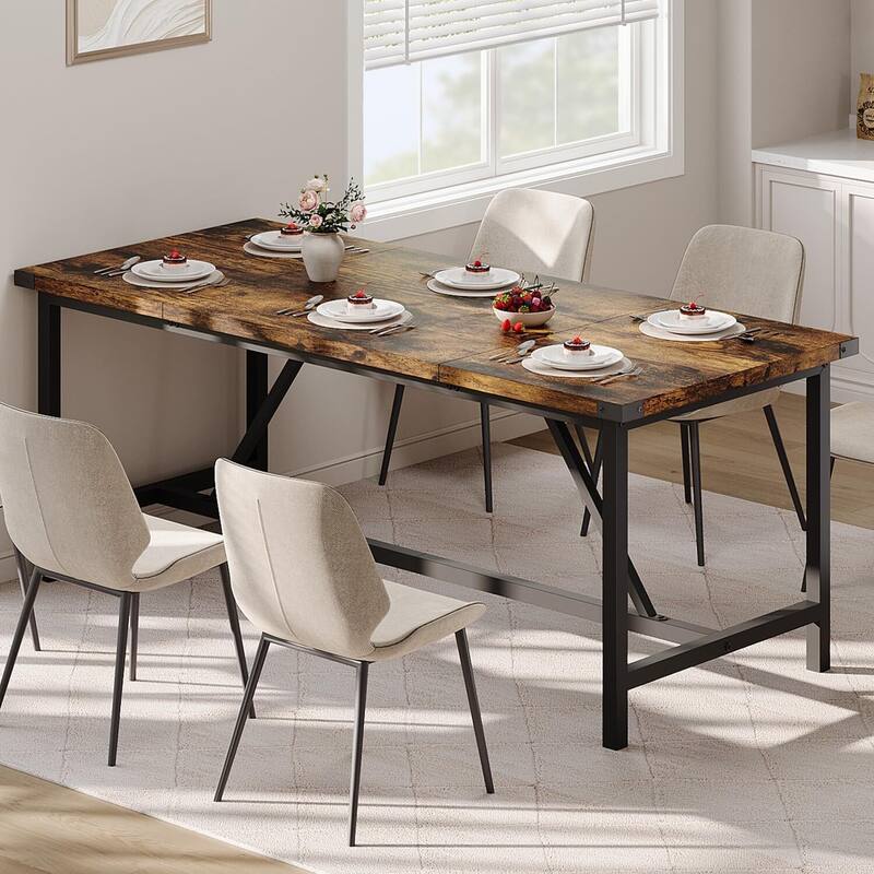 Industrial Kitchen Dining Table for 6-8 People, Easy Assembly - N/A
