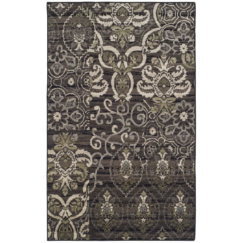 Superior Caldwell Modern Floral Damask Indoor Runner or Area Rug - 4' x 6' - Black
