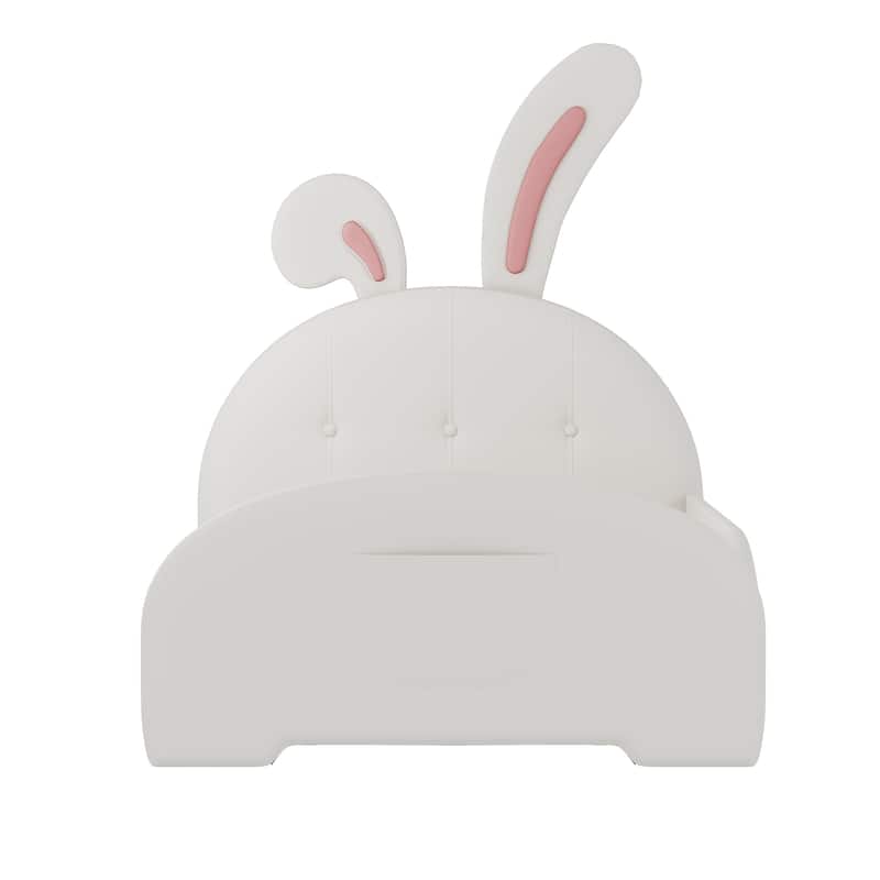 Twin Size Platform Bed with Rabbit-Shape Headboard Pocket
