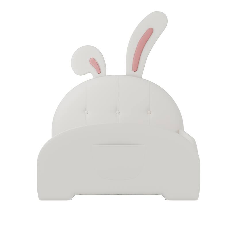 Twin Size Rabbit-Shaped Upholstered Princess Bed with Headboard and Footboard, White