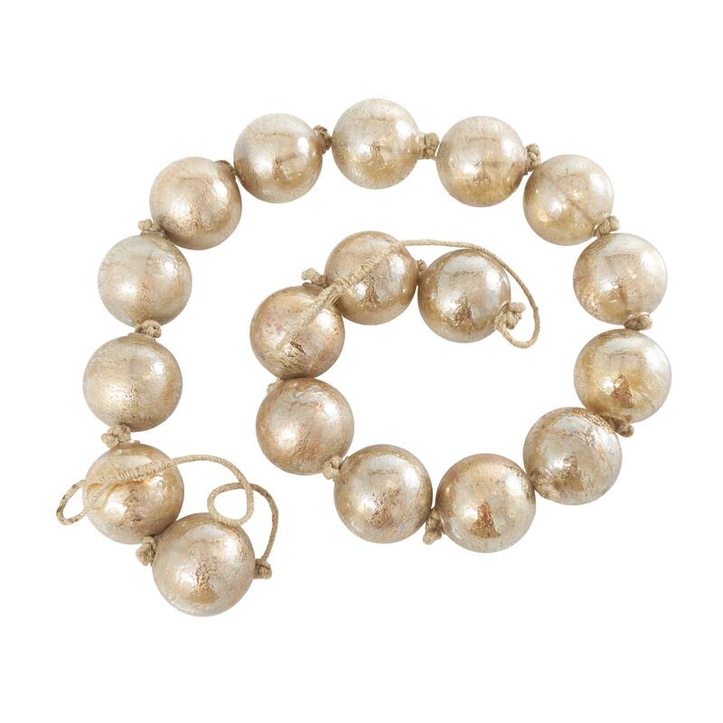 White Glass Handmade Round Extra Long Frosted Orb Beaded Garland with Tassel with Knotted Jute Rope