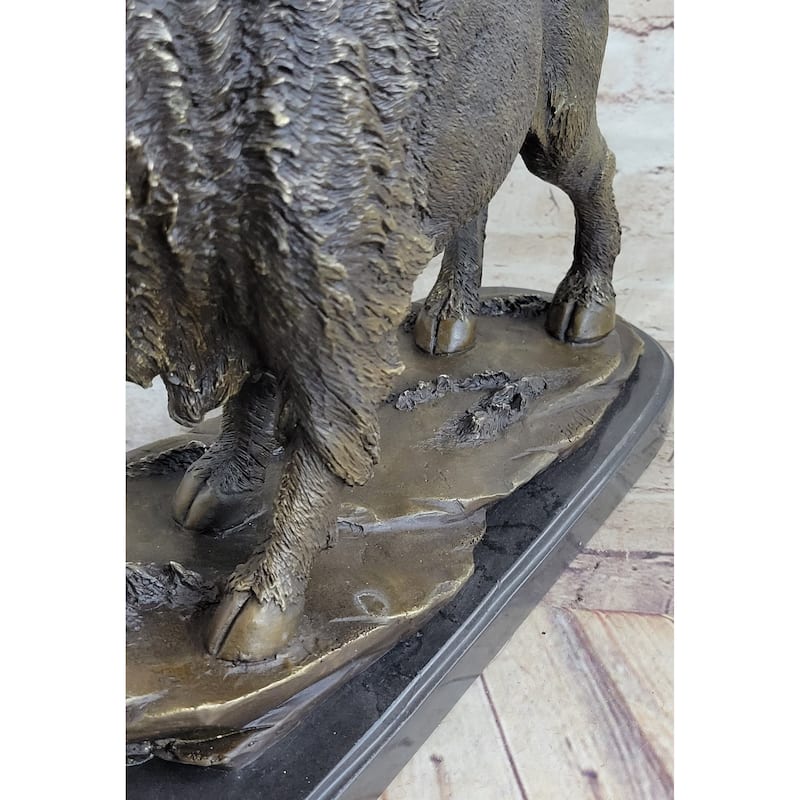 American Bison Buffalo Bronze Metal Statue Sculpture Wildlife Art Deco On Marble Base